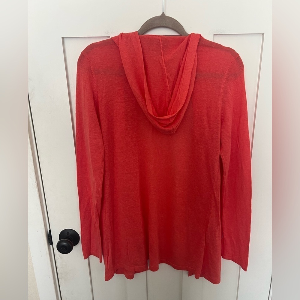 Cynthia Rowley Open Cardigan Sweater Womens M Coral Hooded Linen Blend Coastal - Picture 2 of 6
